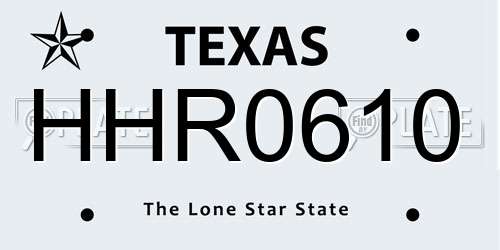 HHR0610 Texas License Plate