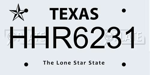 HHR6231 Texas License Plate