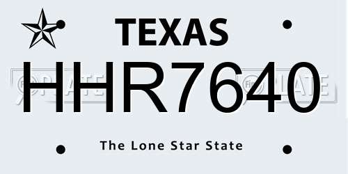 HHR7640 Texas License Plate