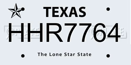 HHR7764 Texas License Plate