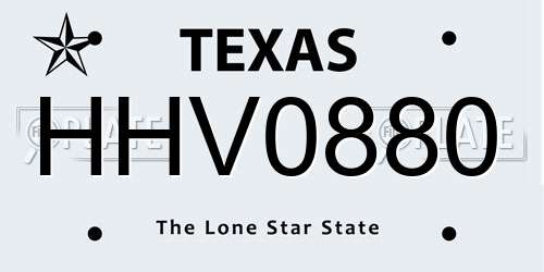 HHV0880 Texas License Plate