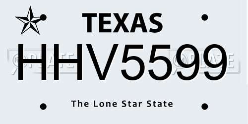HHV5599 Texas License Plate