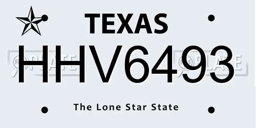 HHV6493 Texas License Plate