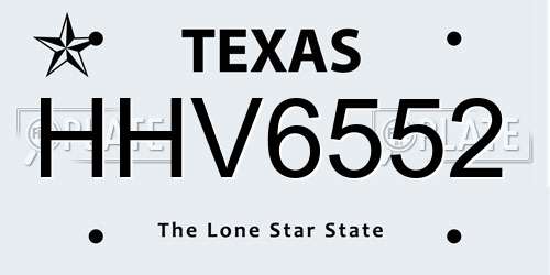 HHV6552 Texas License Plate