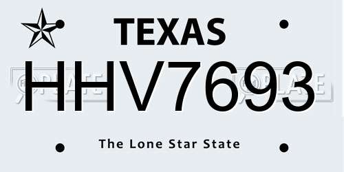 HHV7693 Texas License Plate