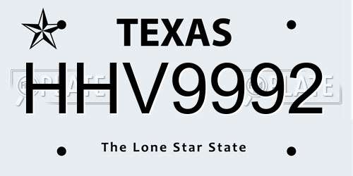 HHV9992 Texas License Plate