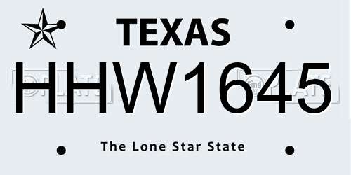 HHW1645 Texas License Plate