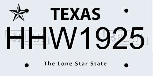 HHW1925 Texas License Plate
