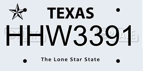 HHW3391 Texas License Plate