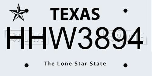 HHW3894 Texas License Plate
