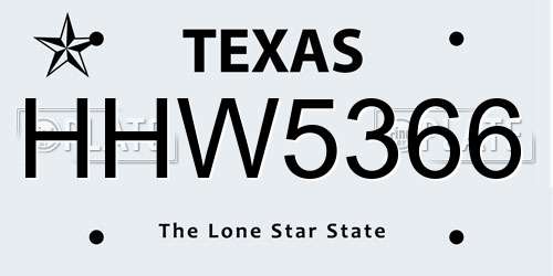 HHW5366 Texas License Plate
