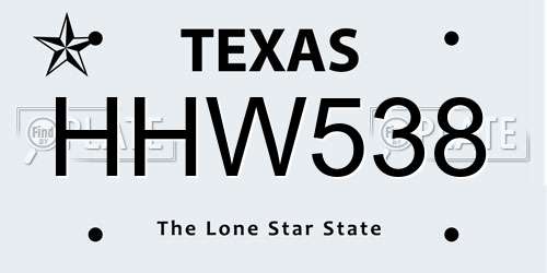 HHW538 Texas License Plate
