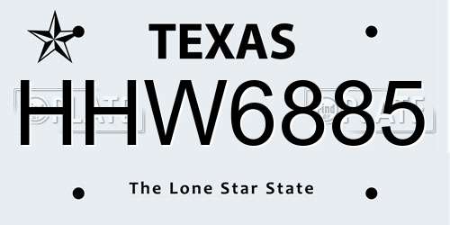 HHW6885 Texas License Plate