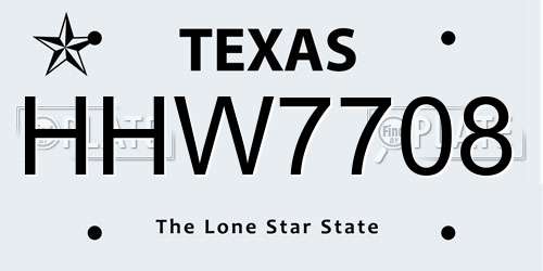 HHW7708 Texas License Plate