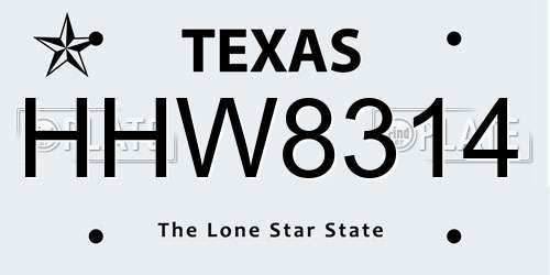 HHW8314 Texas License Plate