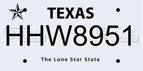 HHW8951 Texas License Plate