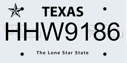 HHW9186 Texas License Plate