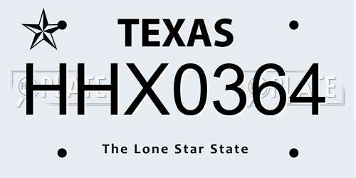 HHX0364 Texas License Plate