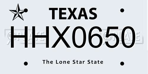 HHX0650 Texas License Plate
