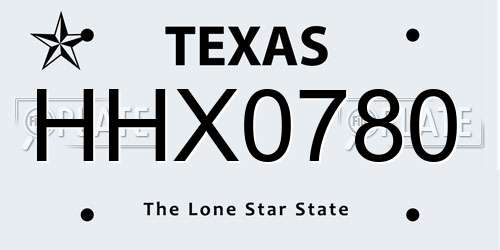 HHX0780 Texas License Plate