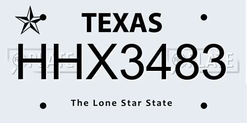 HHX3483 Texas License Plate