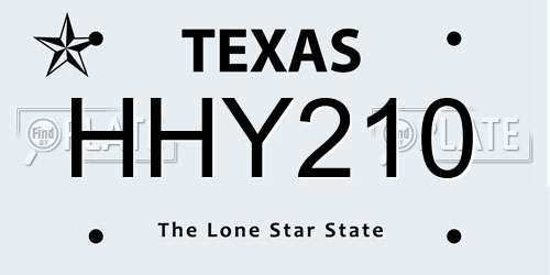 HHY210 Texas License Plate