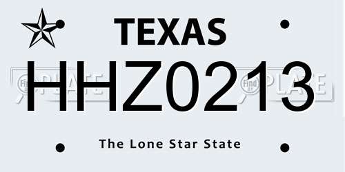 HHZ0213 Texas License Plate