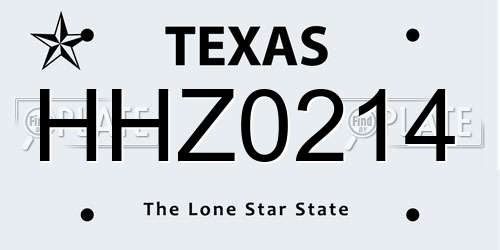 HHZ0214 Texas License Plate