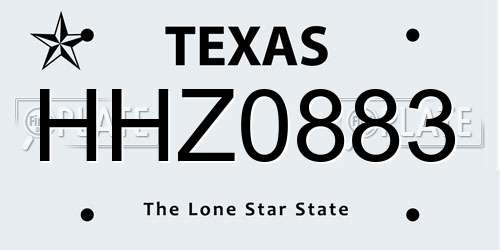 HHZ0883 Texas License Plate