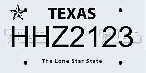 HHZ2123 Texas License Plate