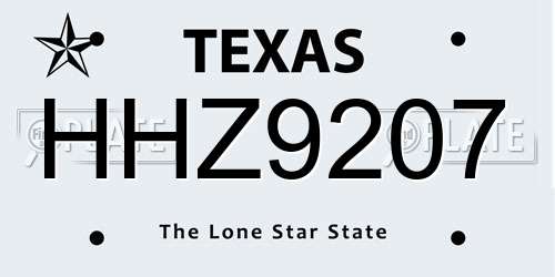 HHZ9207 Texas License Plate