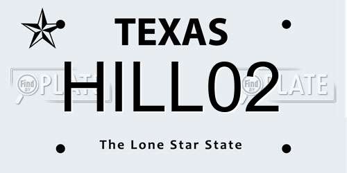HILL02 Texas License Plate