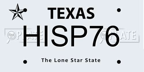 HISP76 Texas License Plate