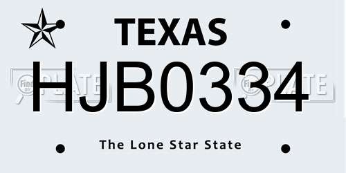 HJB0334 Texas License Plate
