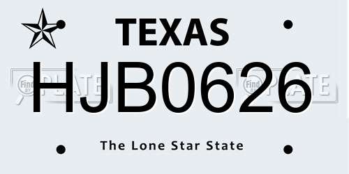 HJB0626 Texas License Plate