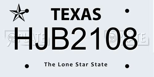 HJB2108 Texas License Plate