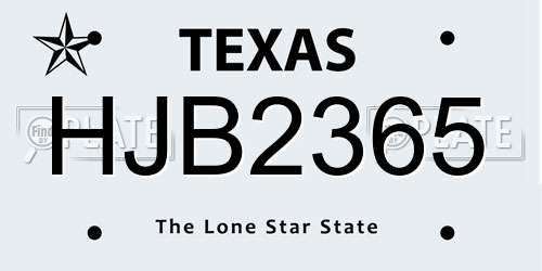 HJB2365 Texas License Plate