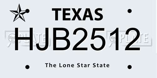 HJB2512 Texas License Plate