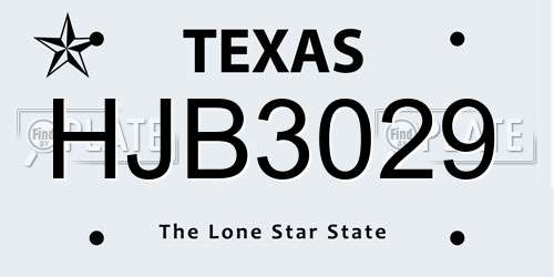 HJB3029 Texas License Plate