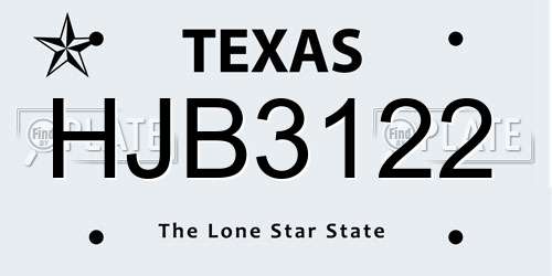 HJB3122 Texas License Plate