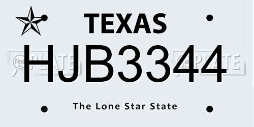 HJB3344 Texas License Plate