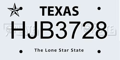 HJB3728 Texas License Plate