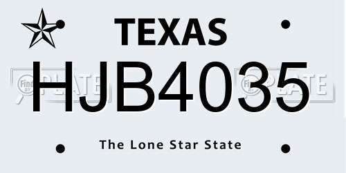 HJB4035 Texas License Plate