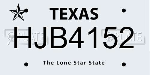 HJB4152 Texas License Plate