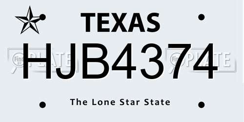 HJB4374 Texas License Plate