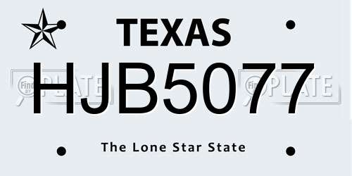 HJB5077 Texas License Plate