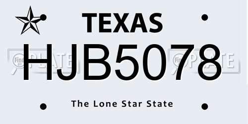 HJB5078 Texas License Plate