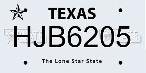HJB6205 Texas License Plate