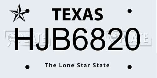 HJB6820 Texas License Plate