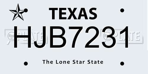 HJB7231 Texas License Plate